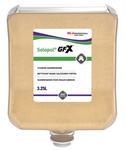 Solopol® GFX™ ist ein der weltweit einziger SCHAUM-Handreiniger mit Reibemittel für starke Verschmutzungen.